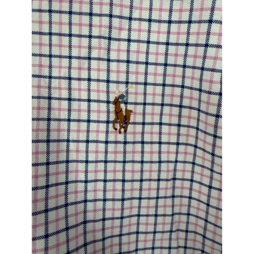 Polo Ralph Lauren Mens L Blue Pink Check Cotton Button Down Long Sleeve Shirt